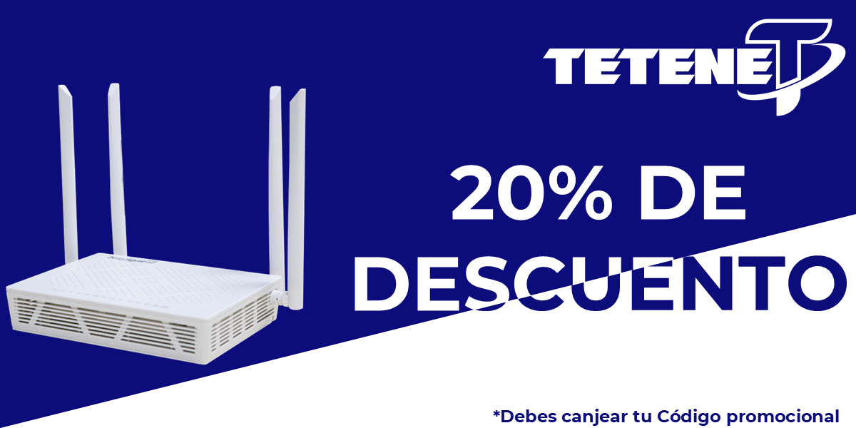 Descuento del 20% en tu primera mensualidad de internet TETENET